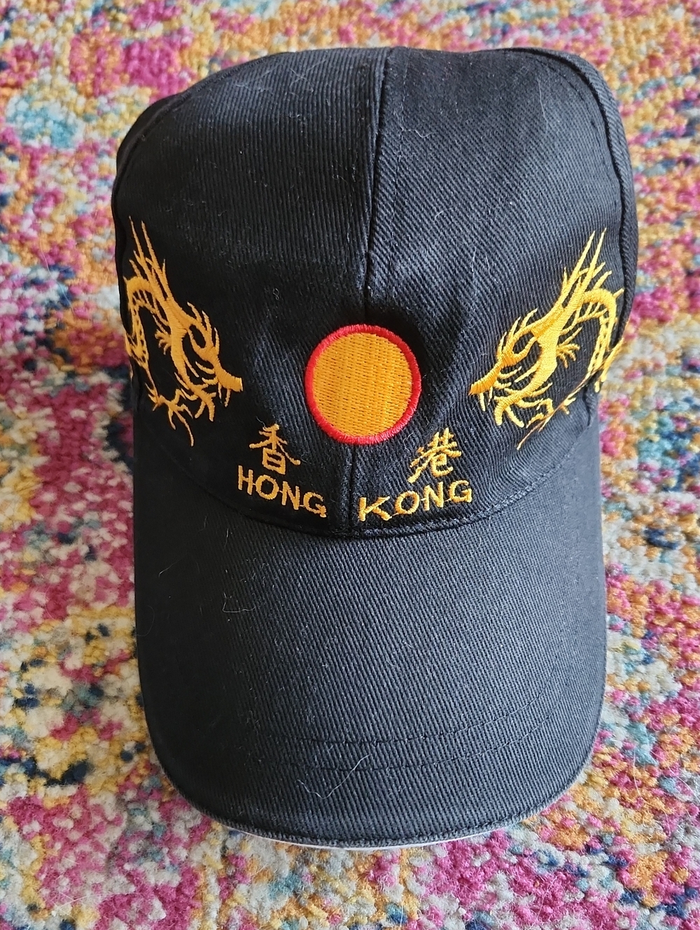 Black Hong Kong Dragon Embroidered Baseball Cap